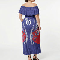 Tasman Bay 2026 Rugby Custom Off Shoulder Maxi Dress NZ Maori Silver Fern LT14 - Polynesian Pride