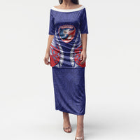 Tasman Bay 2026 Rugby Custom Puletasi NZ Maori Silver Fern LT14 Long Dress Blue - Polynesian Pride