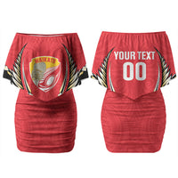 Waikato 2026 Rugby Custom Family Matching Off Shoulder Short Dress and Hawaiian Shirt NZ Maori Silver Fern LT14 Mom's Dress Red - Polynesian Pride