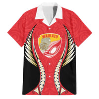 Waikato 2026 Rugby Custom Family Matching Off Shoulder Short Dress and Hawaiian Shirt NZ Maori Silver Fern LT14 Dad's Shirt - Short Sleeve Red - Polynesian Pride