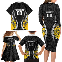Wellington 2026 Rugby Custom Family Matching Long Sleeve Bodycon Dress and Hawaiian Shirt NZ Maori Silver Fern