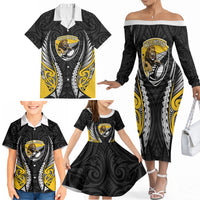 Wellington 2026 Rugby Custom Family Matching Off The Shoulder Long Sleeve Dress and Hawaiian Shirt NZ Maori Silver Fern LT14 - Polynesian Pride