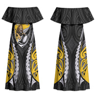 Wellington 2026 Rugby Custom Family Matching Off Shoulder Maxi Dress and Hawaiian Shirt NZ Maori Silver Fern LT14 Mom's Dress Black - Polynesian Pride