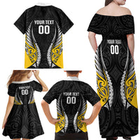 Wellington 2026 Rugby Custom Family Matching Off Shoulder Maxi Dress and Hawaiian Shirt NZ Maori Silver Fern
