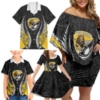 Wellington 2026 Rugby Custom Family Matching Off Shoulder Short Dress and Hawaiian Shirt NZ Maori Silver Fern LT14 - Polynesian Pride