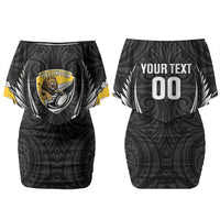 Wellington 2026 Rugby Custom Family Matching Off Shoulder Short Dress and Hawaiian Shirt NZ Maori Silver Fern LT14 Mom's Dress Black - Polynesian Pride