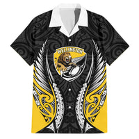 Wellington 2026 Rugby Custom Family Matching Off Shoulder Short Dress and Hawaiian Shirt NZ Maori Silver Fern LT14 Dad's Shirt - Short Sleeve Black - Polynesian Pride