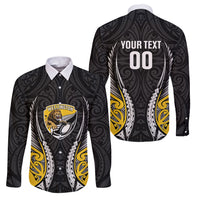 Wellington 2026 Rugby Custom Family Matching Off Shoulder Short Dress and Hawaiian Shirt NZ Maori Silver Fern LT14 Dad's Shirt - Long Sleeve Black - Polynesian Pride