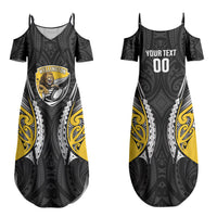 Wellington 2026 Rugby Custom Family Matching Summer Maxi Dress and Hawaiian Shirt NZ Maori Silver Fern LT14 Mom's Dress Black - Polynesian Pride