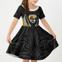 Wellington 2026 Rugby Custom Kid Short Sleeve Dress NZ Maori Silver Fern LT14 KID Black - Polynesian Pride