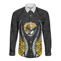 Wellington 2026 Rugby Custom Long Sleeve Button Shirt NZ Maori Silver Fern LT14 Unisex Black - Polynesian Pride