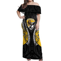 Wellington 2026 Rugby Custom Off Shoulder Maxi Dress NZ Maori Silver Fern LT14 Women Black - Polynesian Pride
