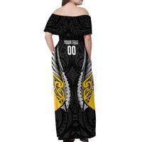 Wellington 2026 Rugby Custom Off Shoulder Maxi Dress NZ Maori Silver Fern LT14 - Polynesian Pride