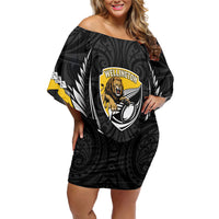 Wellington 2026 Rugby Custom Off Shoulder Short Dress NZ Maori Silver Fern LT14 Women Black - Polynesian Pride