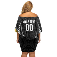 Wellington 2026 Rugby Custom Off Shoulder Short Dress NZ Maori Silver Fern LT14 - Polynesian Pride