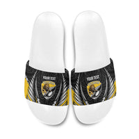 Wellington 2026 Rugby Custom Slide Sandals NZ Maori Silver Fern LT14 Black - Polynesian Pride