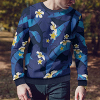 Teal Purple Banana Leaf Hawaii Ugly Christmas Sweater Lau Maia Plumeria Tropical Summer Vibes LT14 - Polynesian Pride