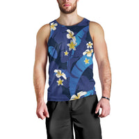 Teal Purple Banana Leaf Hawaii Men Tank Top Lau Maia Plumeria Tropical Summer Vibes