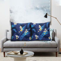 Teal Purple Banana Leaf Hawaii Pillow Cover Lau Maia Plumeria Tropical Summer Vibes