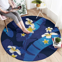 Teal Purple Banana Leaf Hawaii Round Carpet Lau Maia Plumeria Tropical Summer Vibes