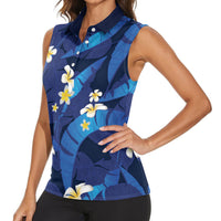 Teal Purple Banana Leaf Hawaii Women Sleeveless Polo Shirt Lau Maia Plumeria Tropical Summer Vibes LT14 - Polynesian Pride