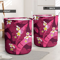 Pink Banana Leaf Hawaii Laundry Basket Lau Maia Plumeria Tropical Summer Vibes LT14 - Polynesian Pride