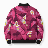 Pink Banana Leaf Hawaii Bomber Puffer Jacket Lau Maia Plumeria Tropical Summer Vibes