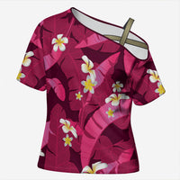 Pink Banana Leaf Hawaii Cross Shoulder Shirt Lau Maia Plumeria Tropical Summer Vibes