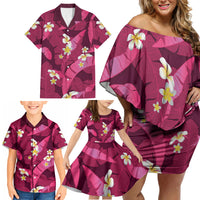 Pink Banana Leaf Hawaii Family Matching Off Shoulder Short Dress and Hawaiian Shirt Lau Maia Plumeria Tropical Summer Vibes