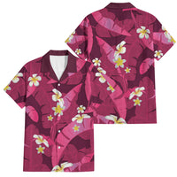 Pink Banana Leaf Hawaii Family Matching Off Shoulder Short Dress and Hawaiian Shirt Lau Maia Plumeria Tropical Summer Vibes
