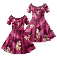 Pink Banana Leaf Hawaii Family Matching Short Sleeve Bodycon Dress and Hawaiian Shirt Lau Maia Plumeria Tropical Summer Vibes LT14 Daughter's Dress Pink - Polynesian Pride