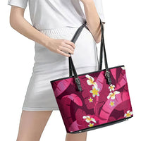 Pink Banana Leaf Hawaii Leather Tote Bag Lau Maia Plumeria Tropical Summer Vibes