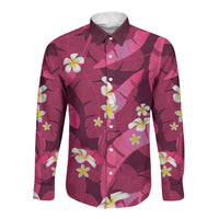 Pink Banana Leaf Hawaii Long Sleeve Button Shirt Lau Maia Plumeria Tropical Summer Vibes LT14 Unisex Pink - Polynesian Pride