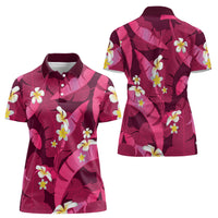 Pink Banana Leaf Hawaii Women Polo Shirt Lau Maia Plumeria Tropical Summer Vibes LT14 - Polynesian Pride