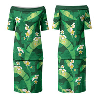 Green Banana Leaf Hawaii Family Matching Puletasi and Hawaiian Shirt Lau Maia Plumeria Tropical Summer Vibes
