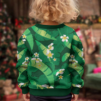 Green Banana Leaf Hawaii Kid Ugly Christmas Sweater Lau Maia Plumeria Tropical Summer Vibes LT14 - Polynesian Pride