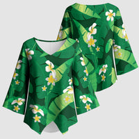 Green Banana Leaf Hawaii Kimono Sleeve Blouse Lau Maia Plumeria Tropical Summer Vibes
