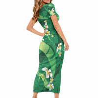 Green Banana Leaf Hawaii Short Sleeve Bodycon Dress Lau Maia Plumeria Tropical Summer Vibes LT14 - Polynesian Pride