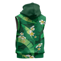 Green Banana Leaf Hawaii Sleeveless Hoodie Lau Maia Plumeria Tropical Summer Vibes