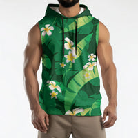 Green Banana Leaf Hawaii Sleeveless Hoodie Lau Maia Plumeria Tropical Summer Vibes