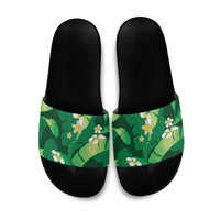 Green Banana Leaf Hawaii Slide Sandals Lau Maia Plumeria Tropical Summer Vibes LT14 Green - Polynesian Pride