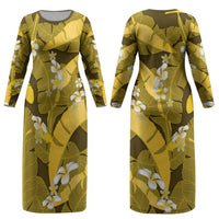 Yellow Banana Leaf Hawaii Couples Matching Long Sleeve Bodycon Dress and Long Sleeve Button Shirt Lau Maia Plumeria Tropical Summer Vibes LT14 - Polynesian Pride