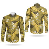 Yellow Banana Leaf Hawaii Couples Matching Mermaid Dress and Long Sleeve Button Shirt Lau Maia Plumeria Tropical Summer Vibes