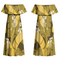 Yellow Banana Leaf Hawaii Couples Matching Off Shoulder Maxi Dress and Hawaiian Shirt Lau Maia Plumeria Tropical Summer Vibes LT14 - Polynesian Pride