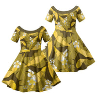 Yellow Banana Leaf Hawaii Family Matching Off Shoulder Short Dress and Hawaiian Shirt Lau Maia Plumeria Tropical Summer Vibes LT14 Daughter's Dress Yellow - Polynesian Pride