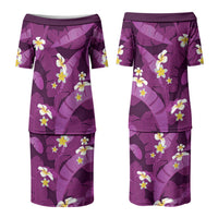 Purple Banana Leaf Hawaii Couples Matching Puletasi and Long Sleeve Button Shirt Lau Maia Plumeria Tropical Summer Vibes