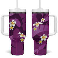 Purple Banana Leaf Hawaii Tumbler With Handle Lau Maia Plumeria Tropical Summer Vibes LT14 One Size: 40 oz Purple - Polynesian Pride