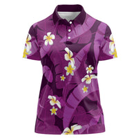 Purple Banana Leaf Hawaii Women Polo Shirt Lau Maia Plumeria Tropical Summer Vibes