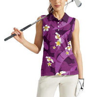 Purple Banana Leaf Hawaii Women Sleeveless Polo Shirt Lau Maia Plumeria Tropical Summer Vibes