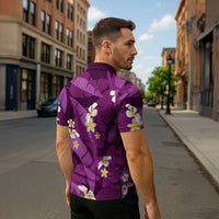 Purple Banana Leaf Hawaii Zipper Polo Shirt Lau Maia Plumeria Tropical Summer Vibes